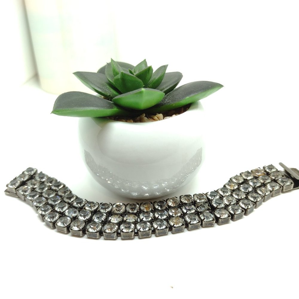 Vintage Dark Three Row Cup Rhinestone Bracelet
